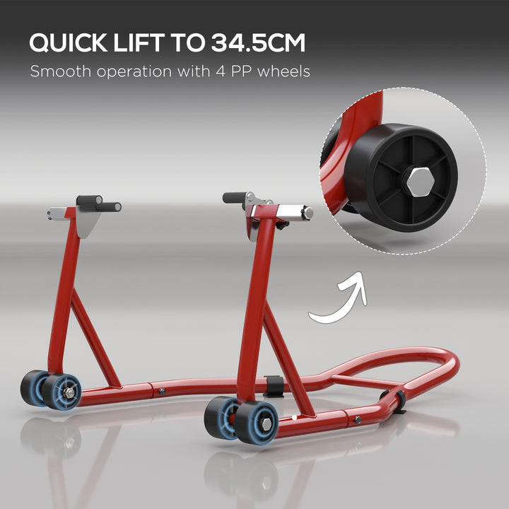 Front Motorcycle Paddock Stand Motorbike Stand with Anti-Slip Mat, U-Shaped and L-Shaped Adapters, 200 kg Capacity, for 18", 17" and 10" Tyre, Red