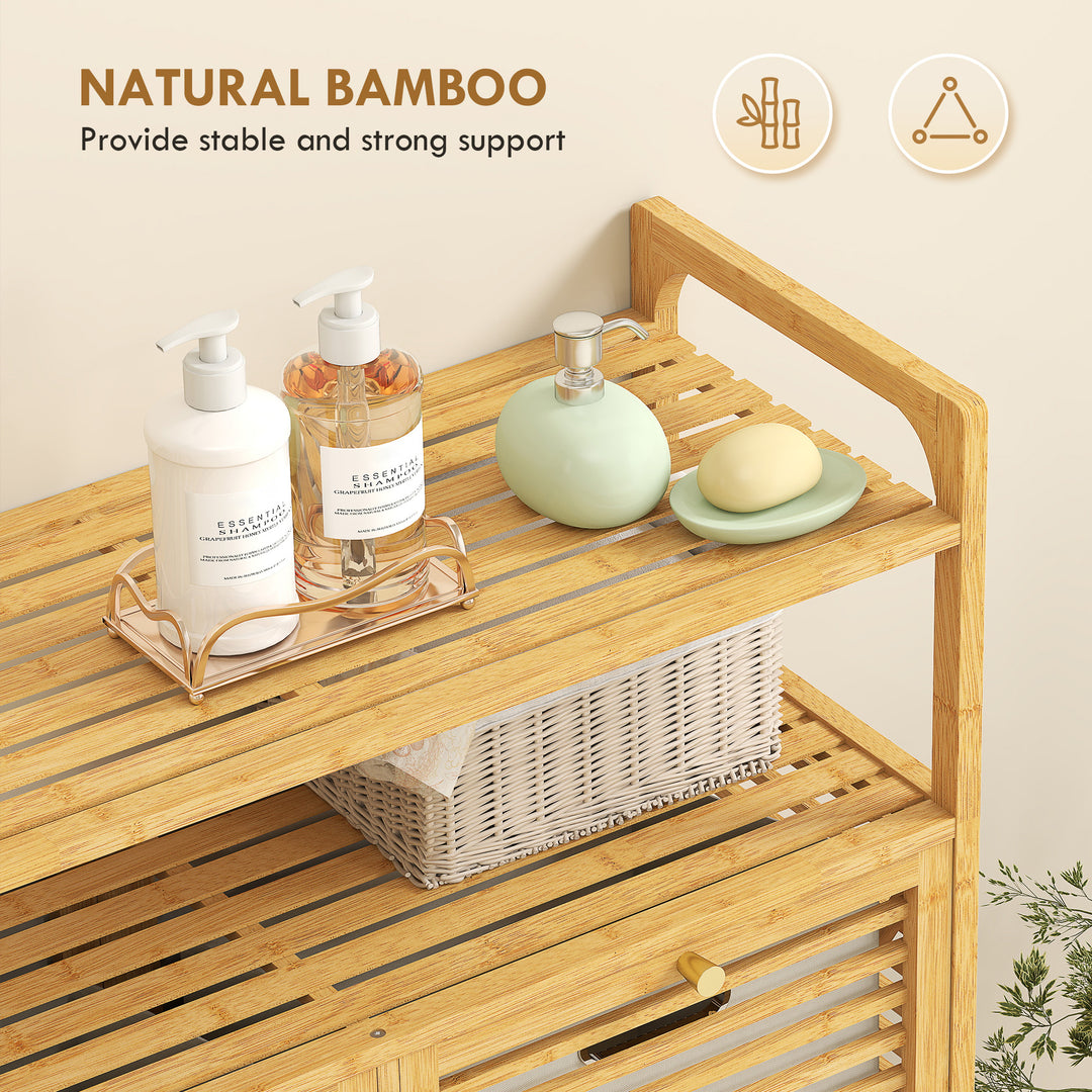 Double Tilt Out Bamboo Laundry Cabinet, Freestanding Bathroom Cabinet 
