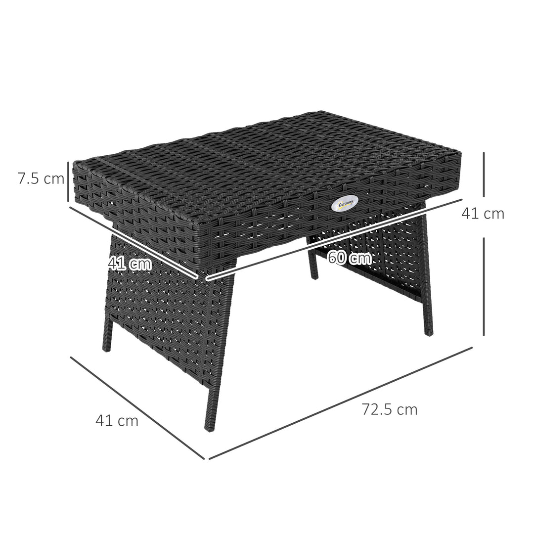 Foldable Outdoor Side Table, Rattan Garden Coffee Table with Steel Frame, Space Saving Bistro Garden Furniture for Patio, Balcony, 60 x 41 x 41 cm, Black