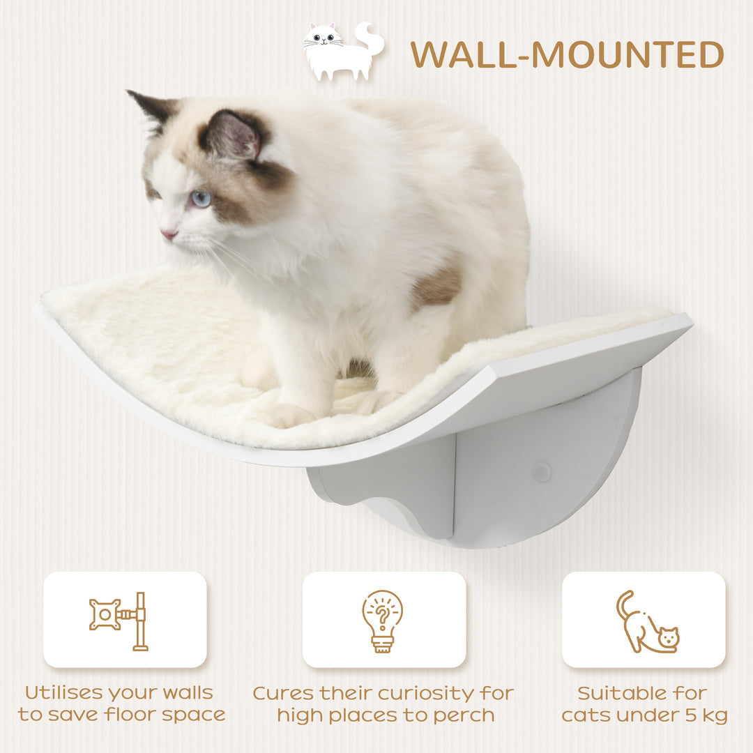 Wood Cat Shelves, Wall-Mounted Cat Shelter, Curved Kitten Bed Perch Climber Furniture 41 x 28 x 21cm White