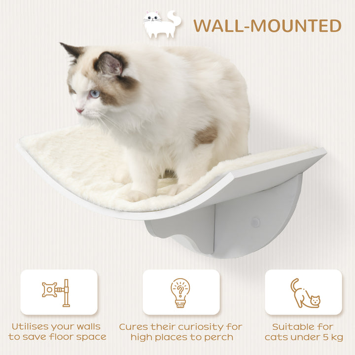 Wood Cat Shelves, Wall-Mounted Cat Shelter, Curved Kitten Bed Perch Climber Furniture 41 x 28 x 21cm White