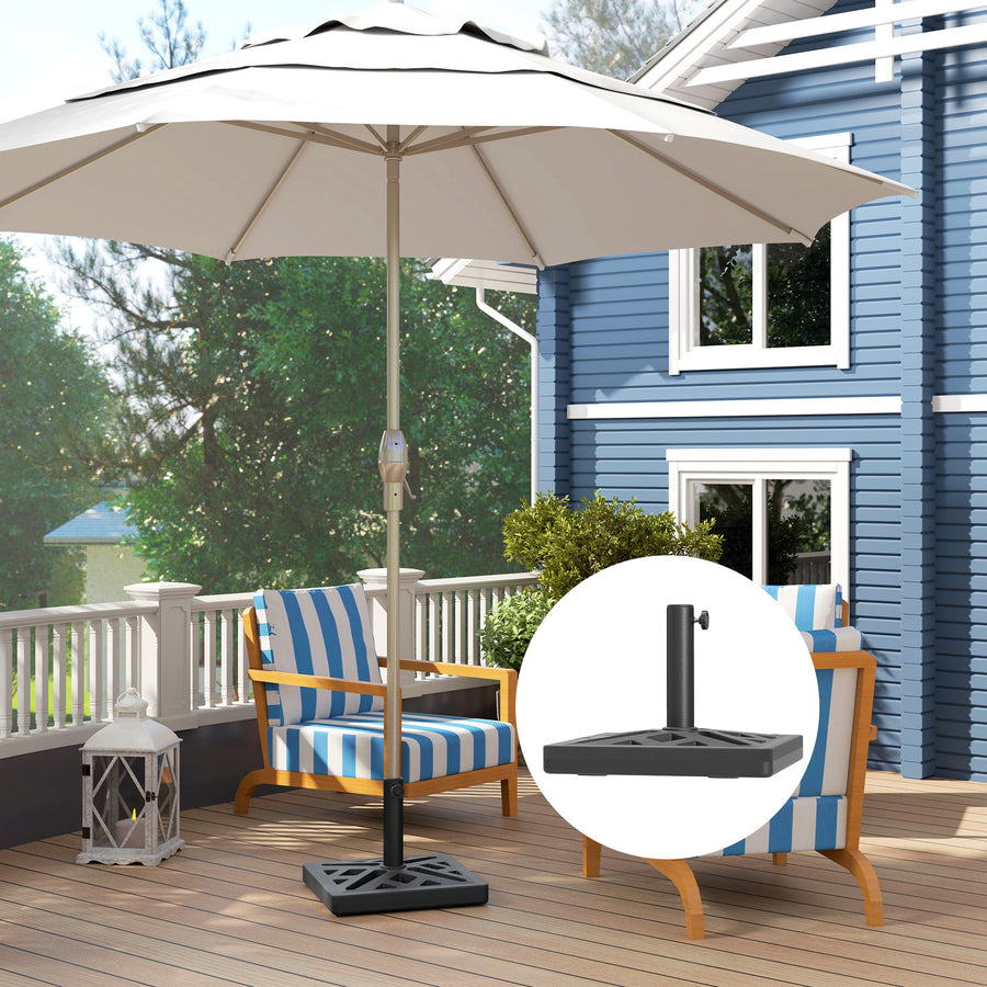 Garden Parasol Base, 15kg HDPE Outdoor Umbrella Stand Parasol Stand with Cut-Out Design, Sun Umbrella Base for 32, 38, 48 mm Poles, Black