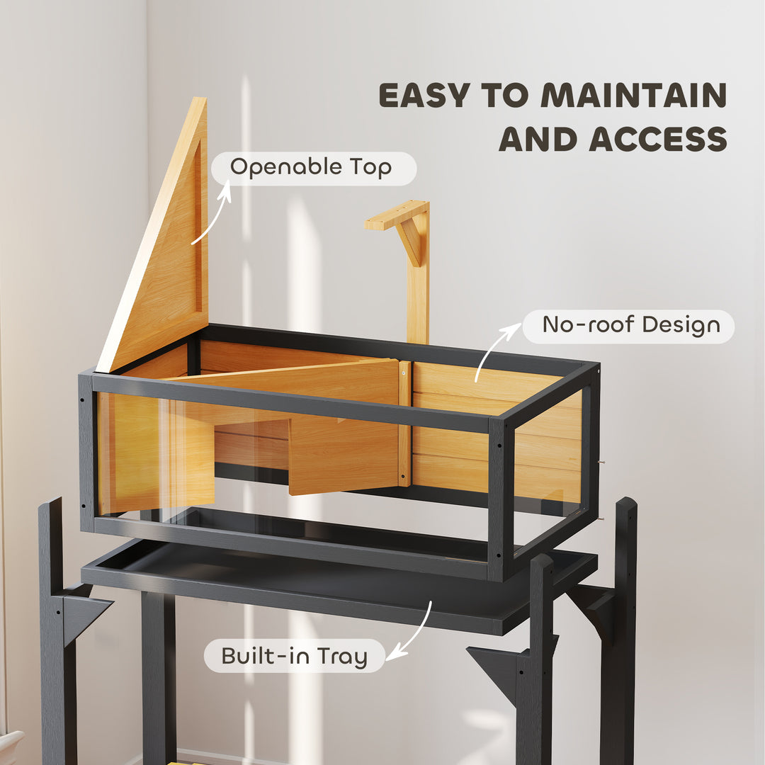 Wooden Tortoise House with Storage Shelf, Clear Observation Windows, Lamp Holder, Openable Top, Built-in Tray, Yellow
