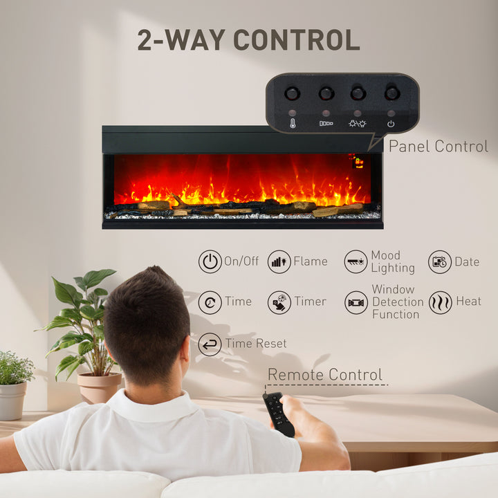 1800W 15-40℃ Adjustable Flame Glass Panel Convector Heater, 152cm