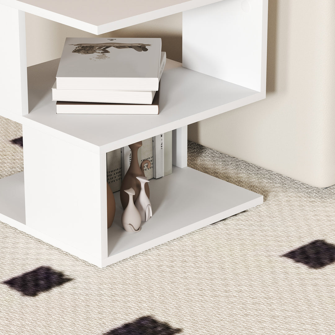 Set of 2 Side Table, Square Coffee Table, Modern End Table with 2 Tier Storage Shelves for Living Room, Bedroom, White