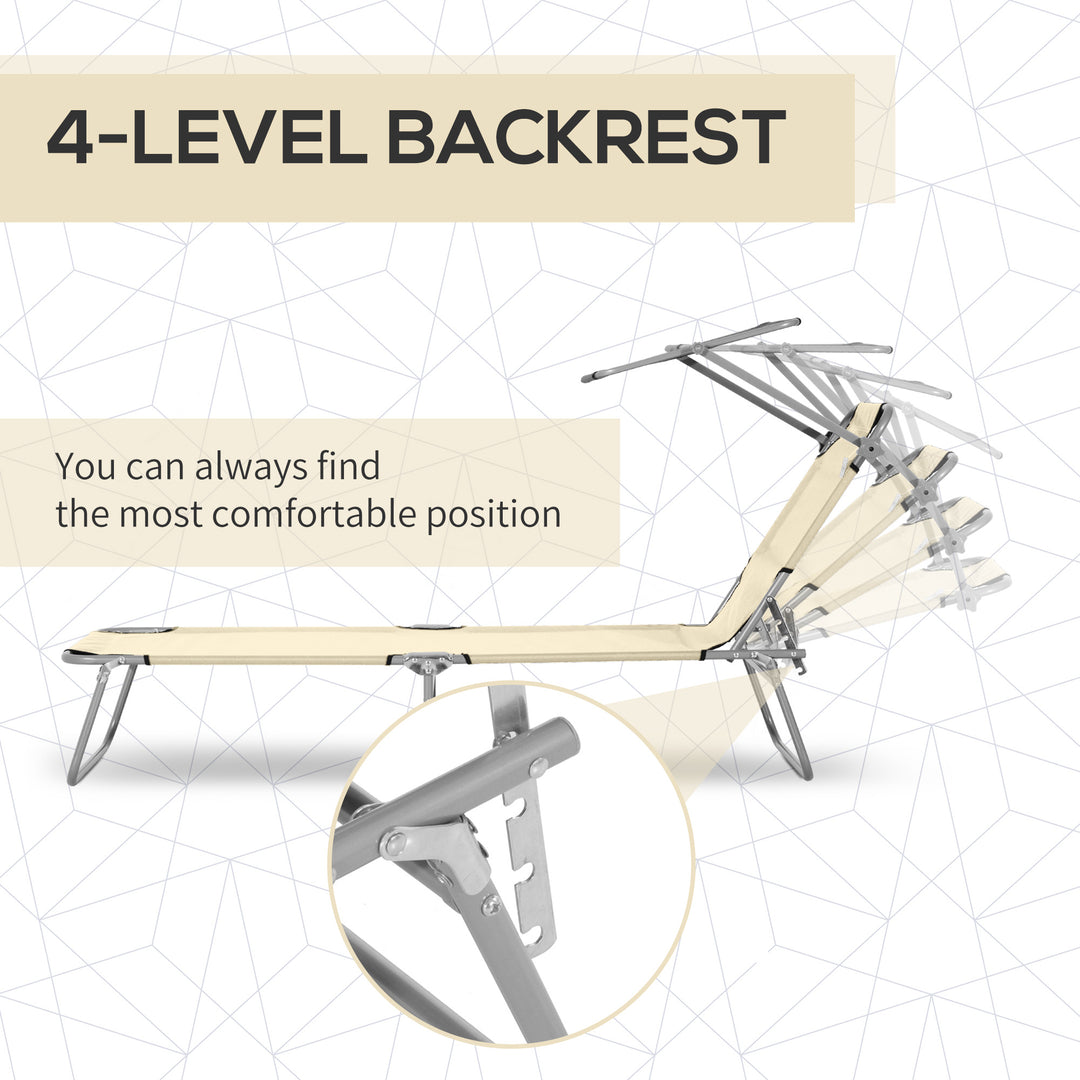 Outsunny Outdoor Recliner Set, 2 Foldable Sun Loungers with Canopy, Adjustable Backrest for Patio Comfort