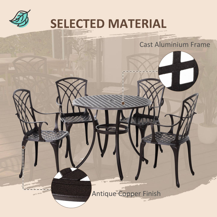 Outsunny Cast Aluminium 4-Seater Outdoor Garden Table & Chair Set Brown