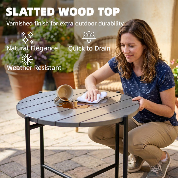 54 cm Round Outdoor Side Table, Industrial Small Garden Table with Sla
