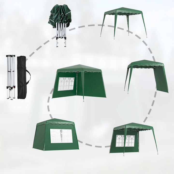 2.4 x 2.4m Two Wall Pop Up Gazebo - Green
