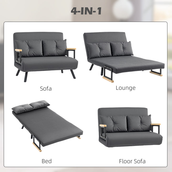 4-in-1 Velvet-Feel Double Sofa Bed, with Pillows - Dark Grey