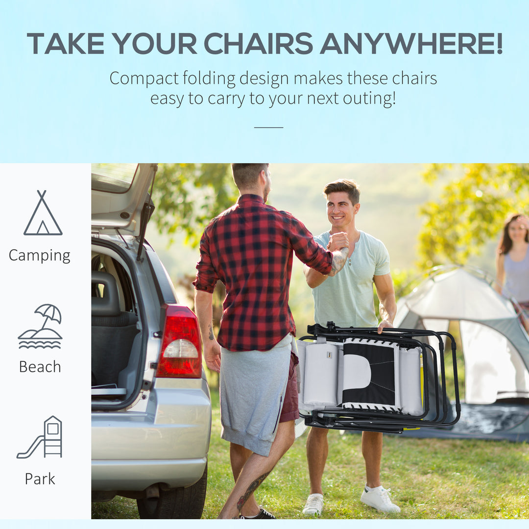 Zero Gravity Lounger Chair Set of 2, Folding Reclining Patio Chair with Padded Seat, Cup Holder, Soft Cushion and Headrest for Poolside, Camping, Grey