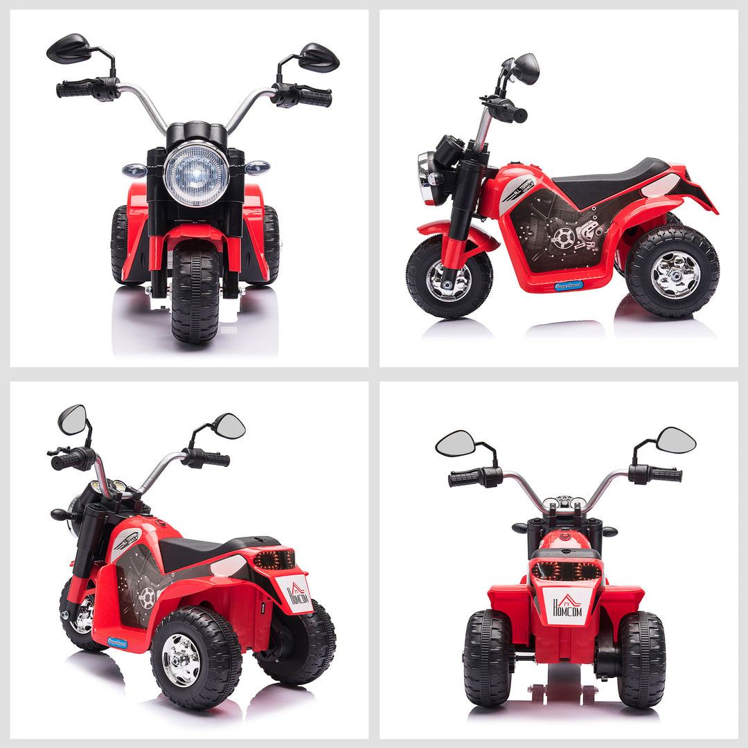 HOMCOM Kids Electric Motorcycle Ride-On Toy 3-Wheels Battery Powered Motorbike Rechargeable 6V w/ Horn Headlights for 18 - 36 Months Red | Aosom UK