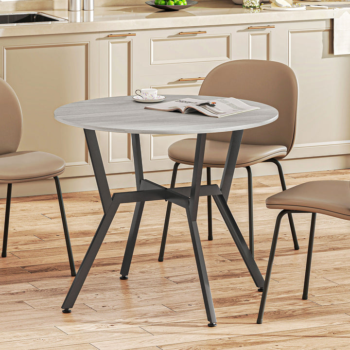 HOMCOM Dining Table, Round Kitchen Table with Black Legs, Anti-slip Foot Pads for Living Room, Dining Room 90 x 76 cm, Grey