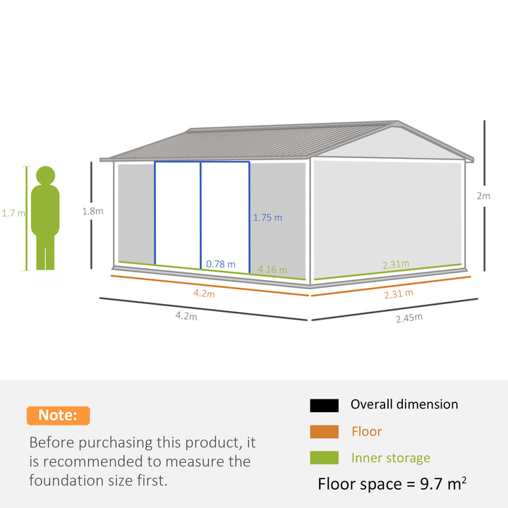 14 x 8ft Outdoor Garden Metal Storage Shed with Lockable Door, Tool Storage Box for Garden, Patio and Lawn, Grey