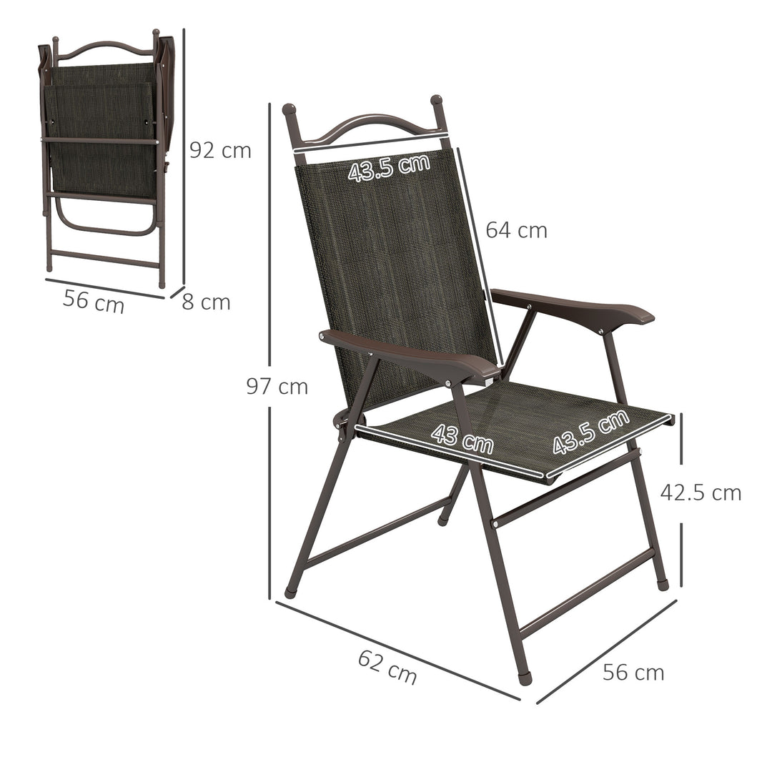 Set of Two Folding Garden Chairs, with Fabric Mesh Seats - Dark Brown