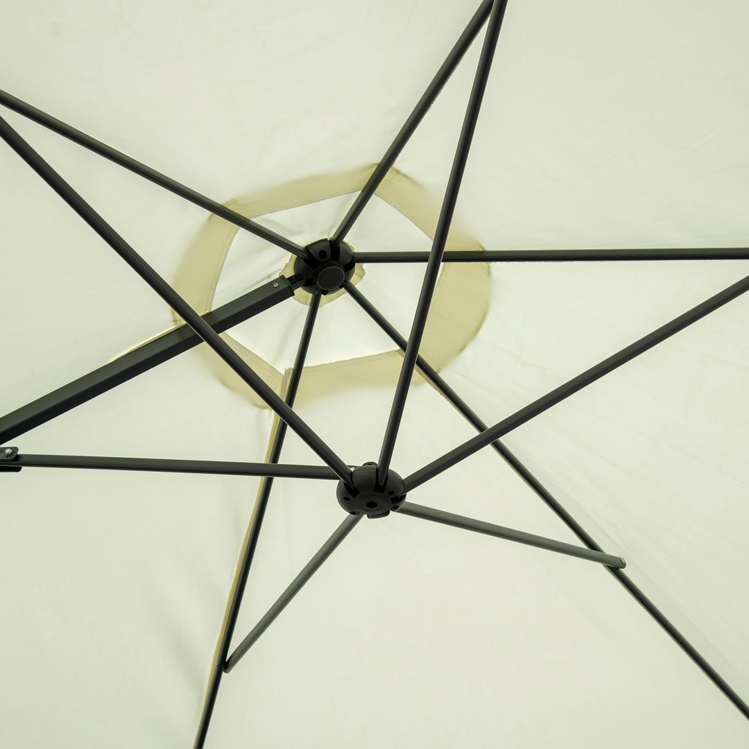 2.5M Garden Cantilever Parasol, Offset Roma Patio Umbrella Hanging Sun Shade Canopy Shelter with 360° Rotation and Cross Base, Beige