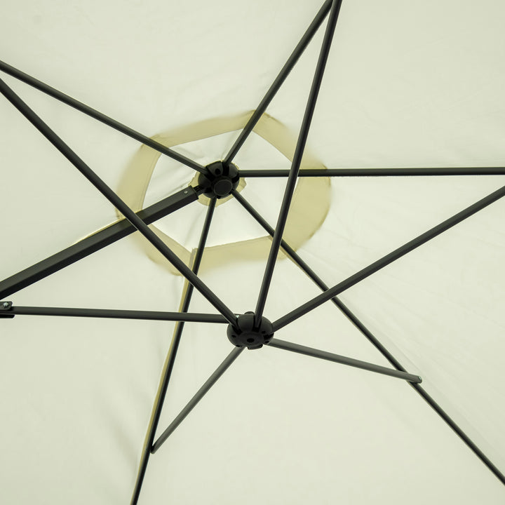 2.5M Garden Cantilever Parasol, Offset Roma Patio Umbrella Hanging Sun Shade Canopy Shelter with 360° Rotation and Cross Base, Beige