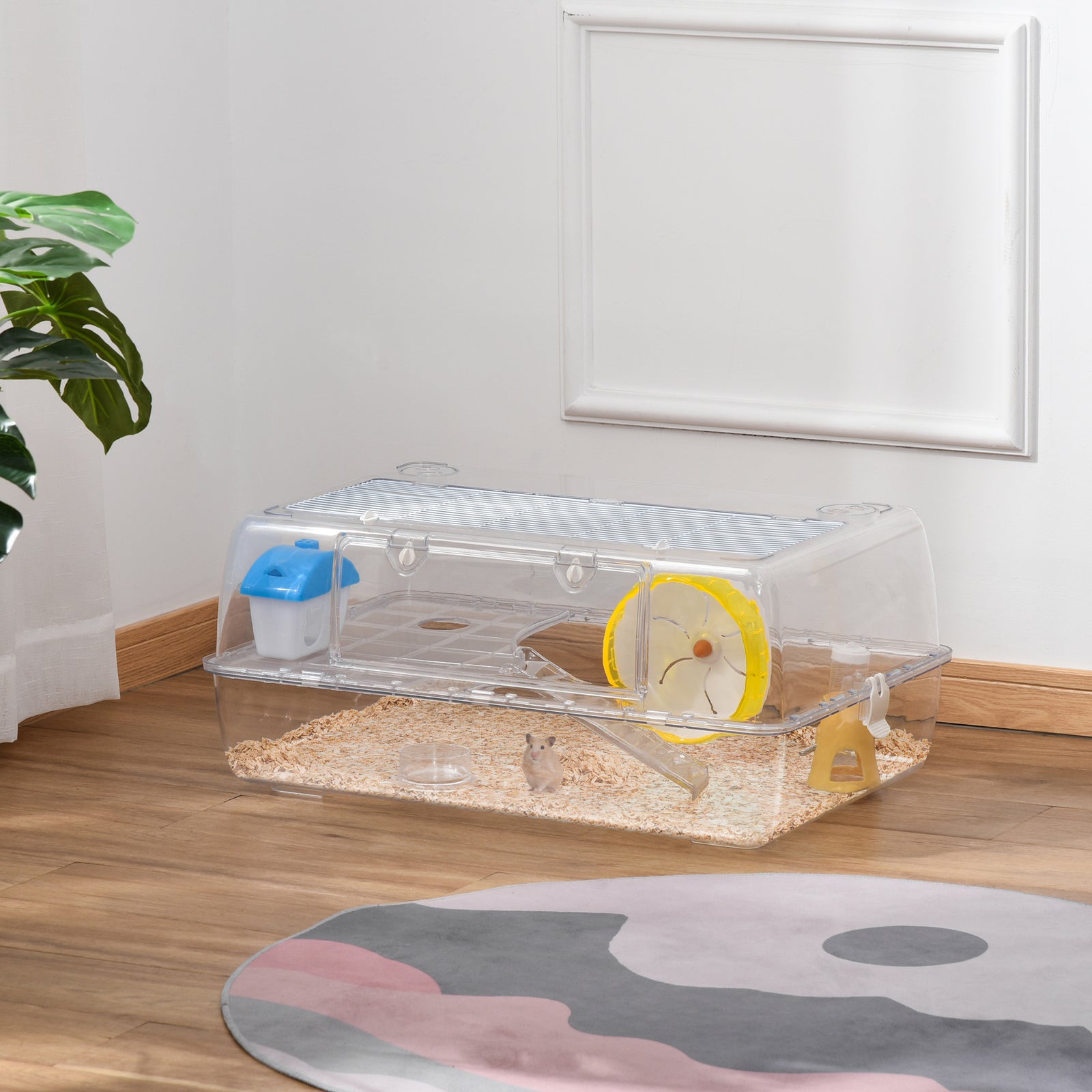 Hamster Cage, 2 Tier Gerbil Cage with Running Wheel, Water Bottle, Dish