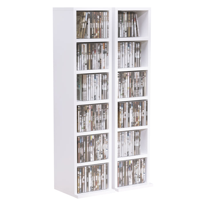 HOMCOM Media Storage Shelving Units: Set of 2 CD DVD Blu-Ray Tower Racks with Adjustable Shelves, Bookcase Organisers, White | Aosom UK