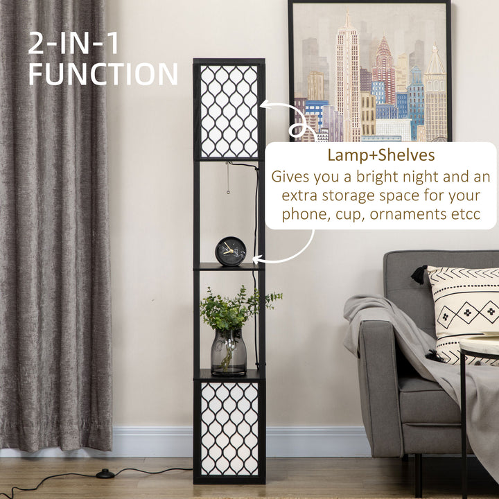 Floor Lamp with Shelves, Dual Light, Modern Tall Standing Lamps for Living Room, Bedroom, with Chain Switch, Bulb not Included, Black