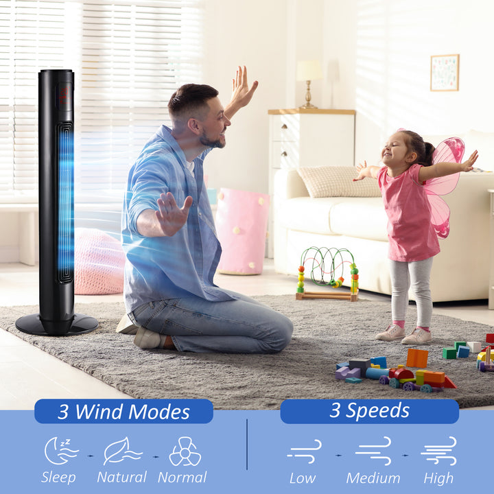 MCL 38'' Freestanding Tower Fan, 3 Speed 3 Mode, 12h Timer, 70 Degree Oscillation, LED Panel, 5M Remote Controller, Black