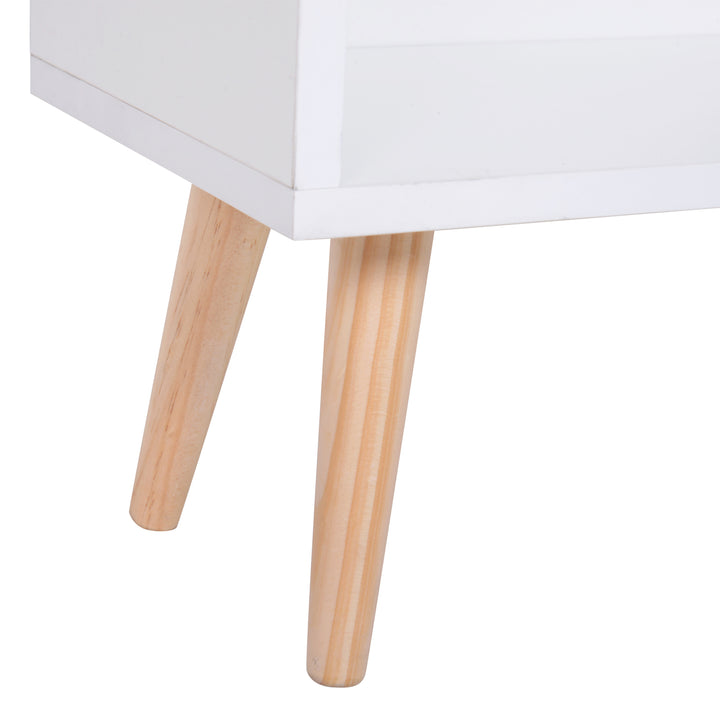 MCL Sideboard Bookshelf Free Standing Bookcase Shelves Unit Display Storage Cabinet w/ Adjustable Shelves, Wooden Leg, Two Doors, White