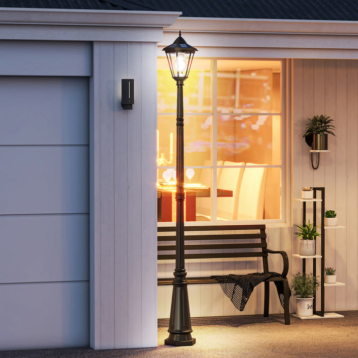 2.4 m Garden Lamp Post Light, LED Solar Powered Patio Path Lighting Lamp with Aluminium Frame, PIR Motion Sensor for Lawn, Pathway, Driveway, Black