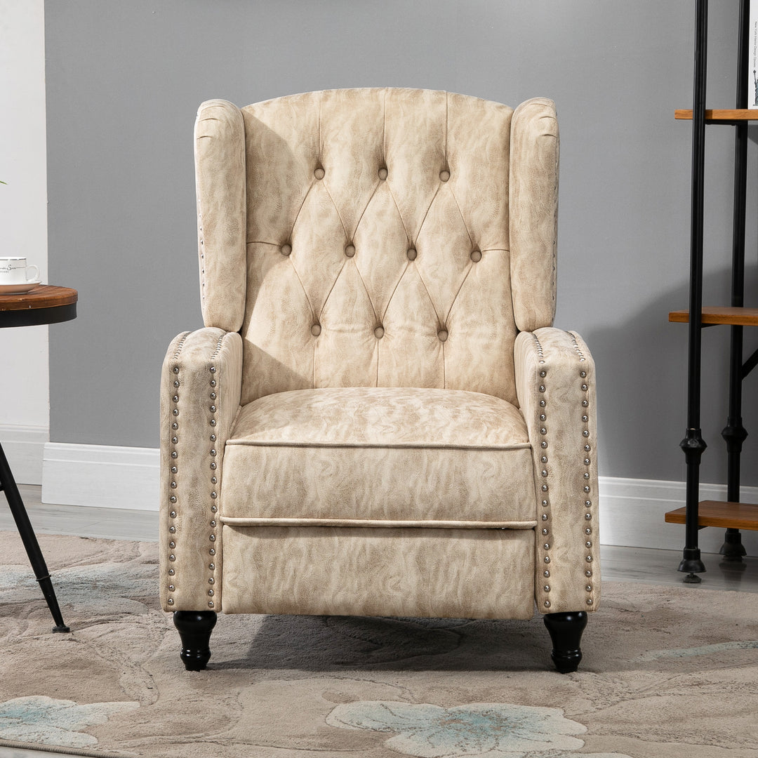 HOMCOM Studded Upholstered Reclining Armchair w/ Retractable Footrest Beige