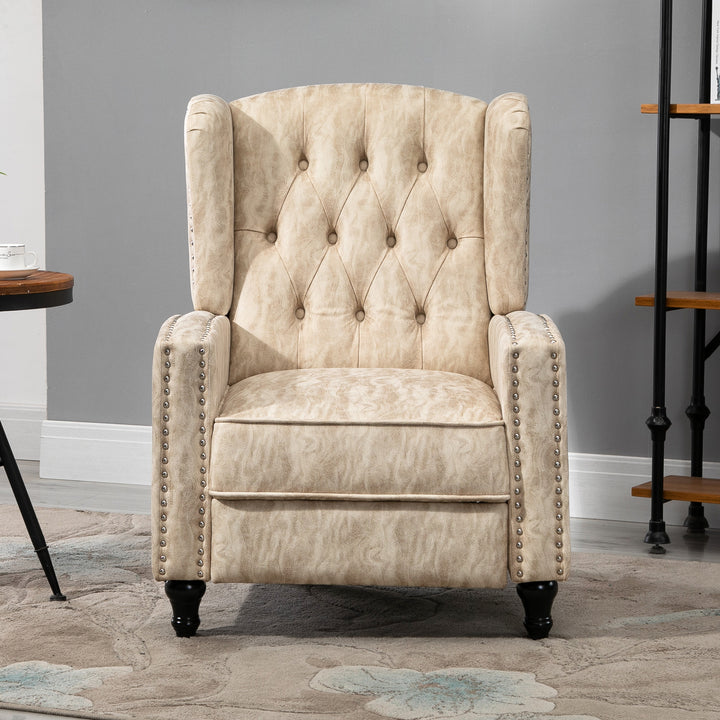 HOMCOM Studded Upholstered Reclining Armchair w/ Retractable Footrest Beige