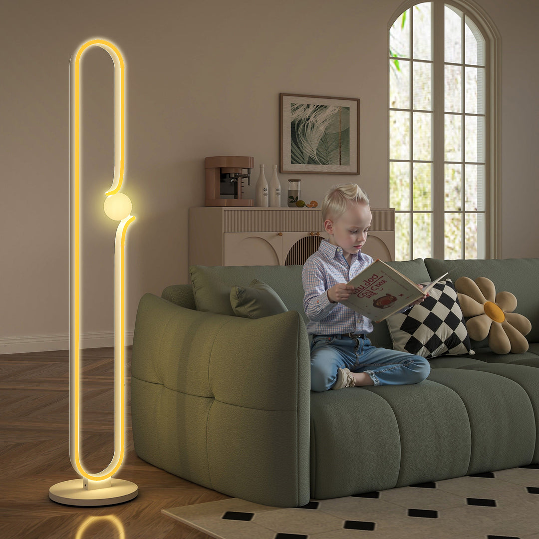 LED Floor Lamp, Dimmable Floor Standing Lamp with Glass Night Light, Foot Switch for Living Room, Bedroom, Office, White