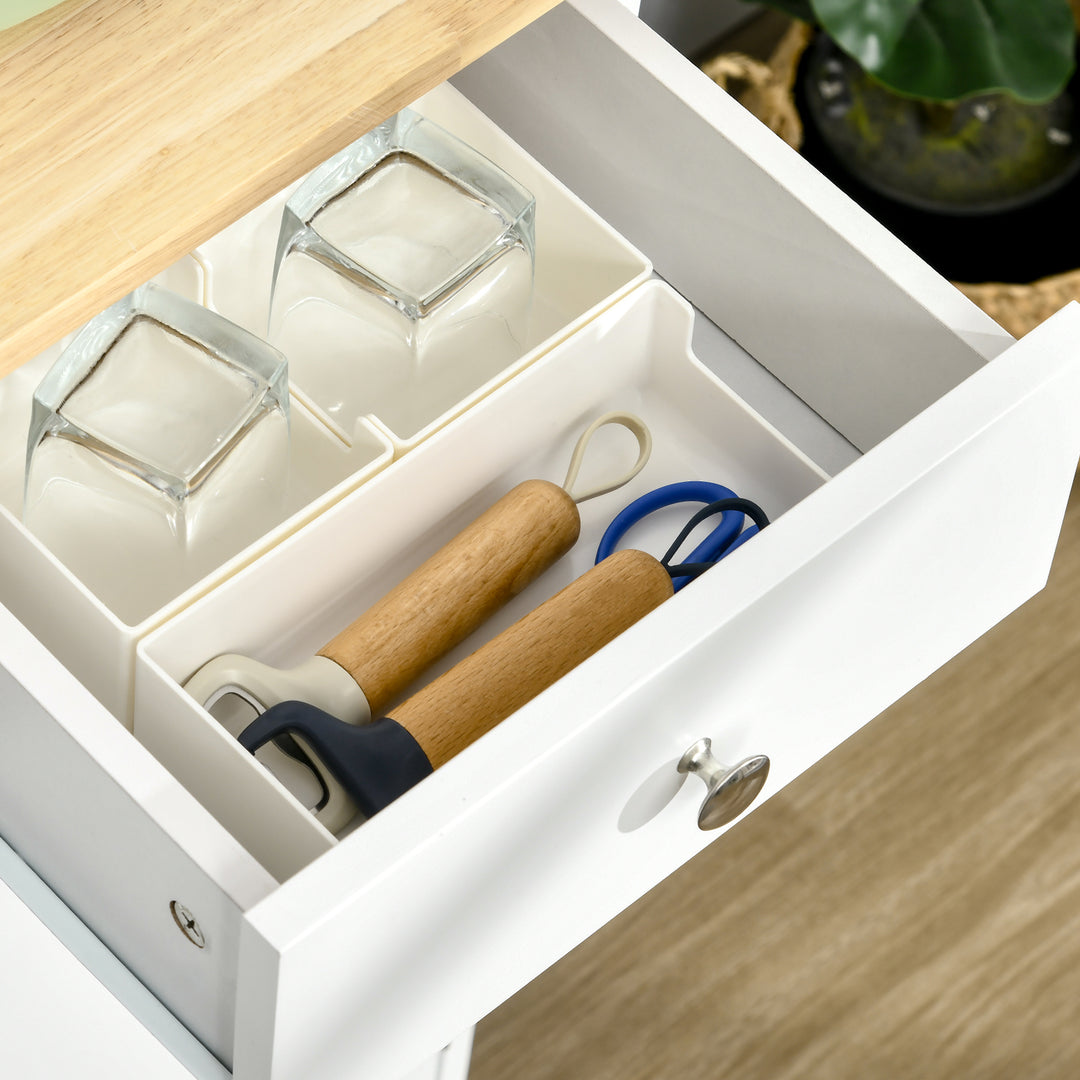 MCL Sideboard with Rubber Wood Top, Modern Storage Cabinet, Kitchen Cupboard with 3 Doors, 3 Drawers and 3 Adjustable Shelves for Dining Room, Living Room, White