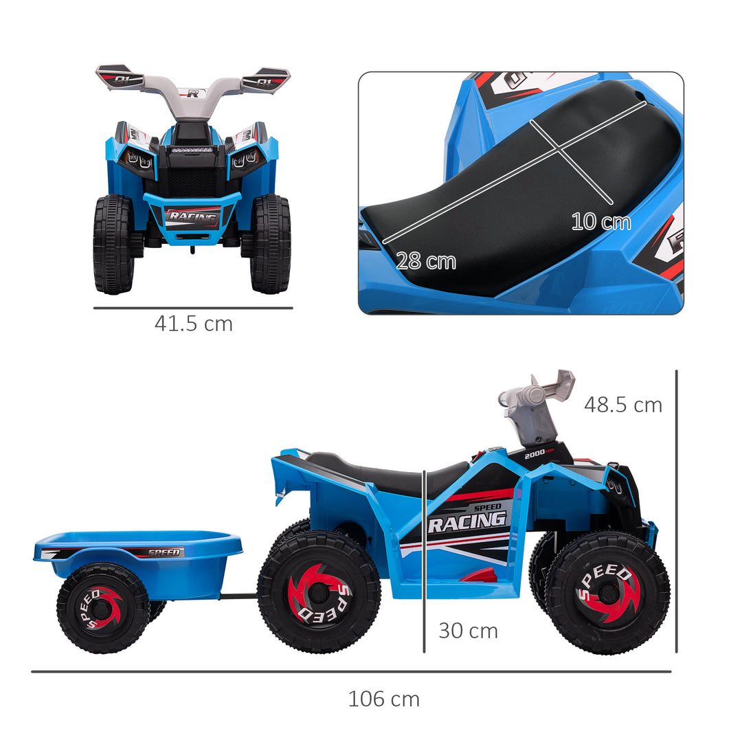 HOMCOM Electric Quad Bike for Toddlers, 6V with Back Trailer, Wear-Resistant Wheels, Suitable for 18-36 Months, Blue | Aosom UK