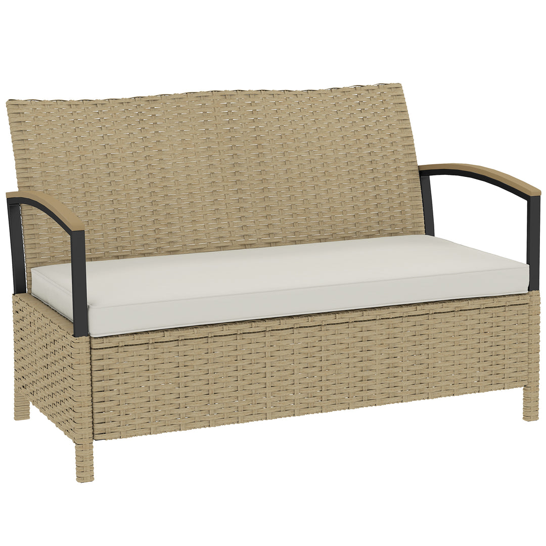 125L Garden Storage Bench, 2 Seater PE Rattan Outdoor Bench Storage Bo