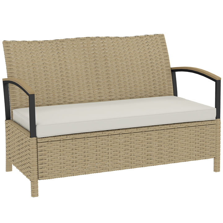 125L Garden Storage Bench, 2 Seater PE Rattan Outdoor Bench Storage Bo