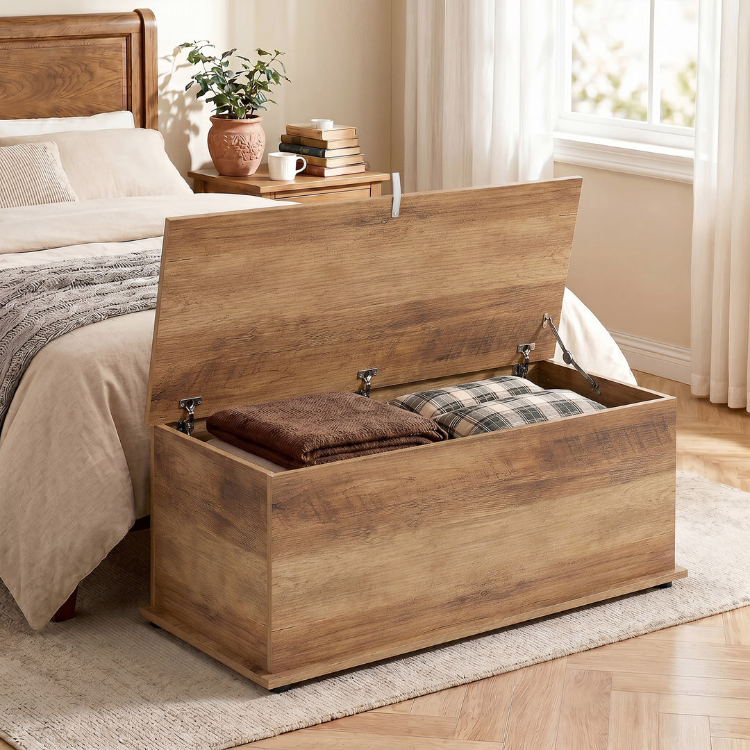 Storage Chest, Large 113L Blanket Box, Shoe Bench with Safety Hinged L