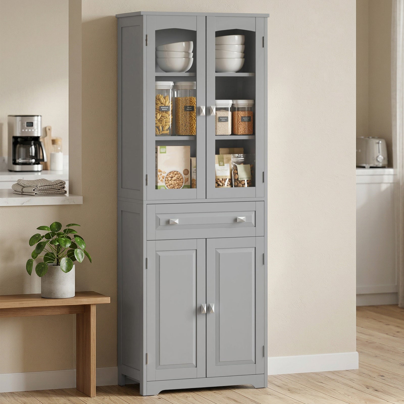 Freestanding Kitchen Cupboard, Storage Cabinet with 2 Adjustable Shelv