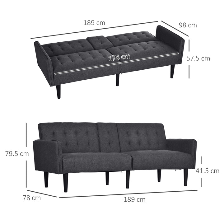 Three-Seater Sofa Bed, with Cupholders - Grey