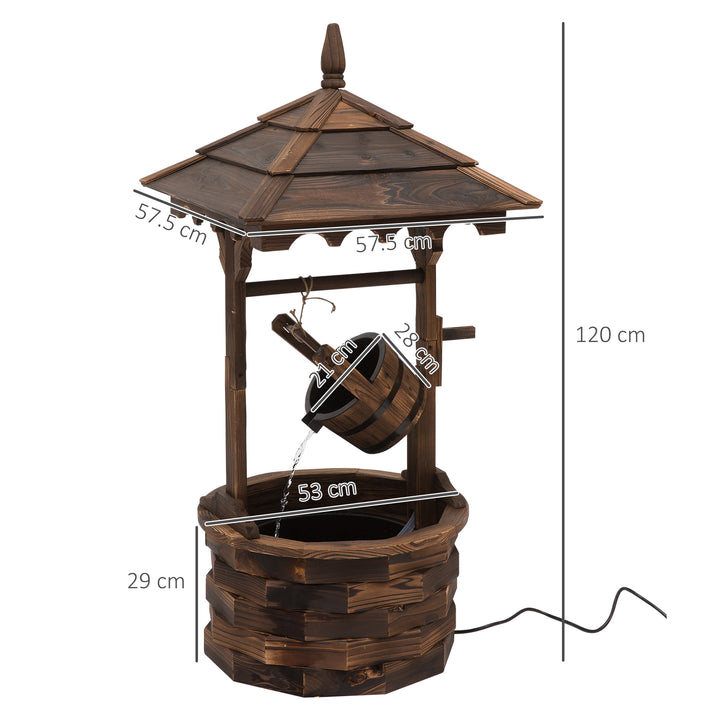 MCL Wooden Garden Wishing Well Fountain Barrel Waterfall Rustic Wood with Pump Garden Décor Ornament
