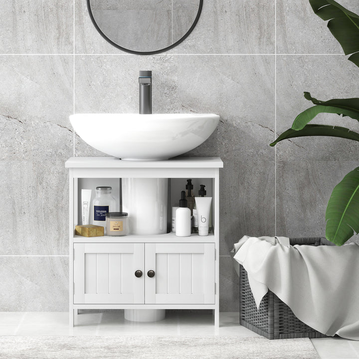 Pedestal Under Sink Cabinet with Double Doors, Modern Bathroom Vanity Storage Unit with Shelves, White