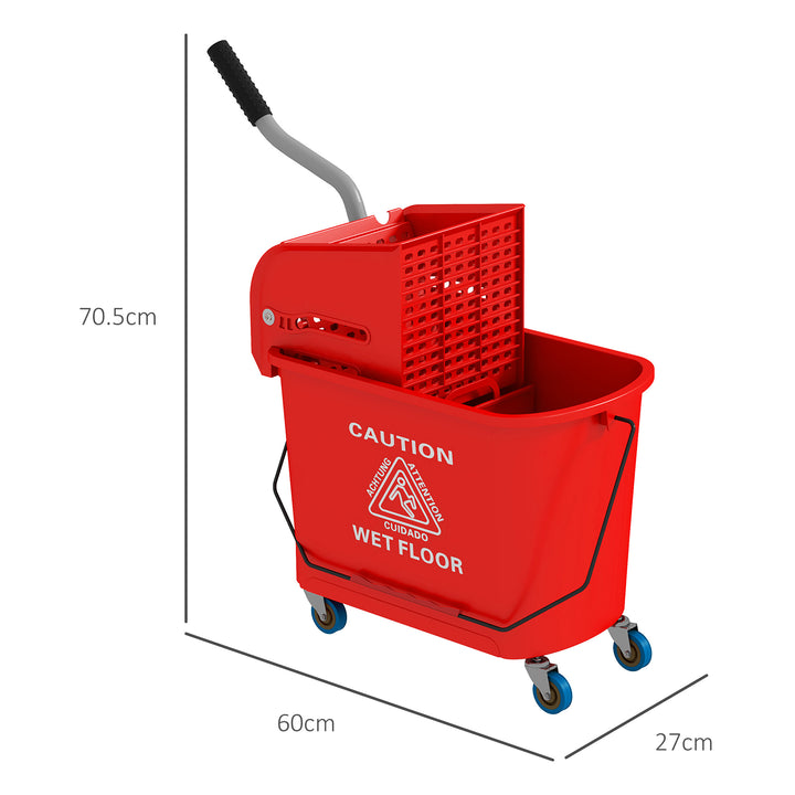 20L Compact Mop Bucket on Wheels, with Water Separation Panel - Red