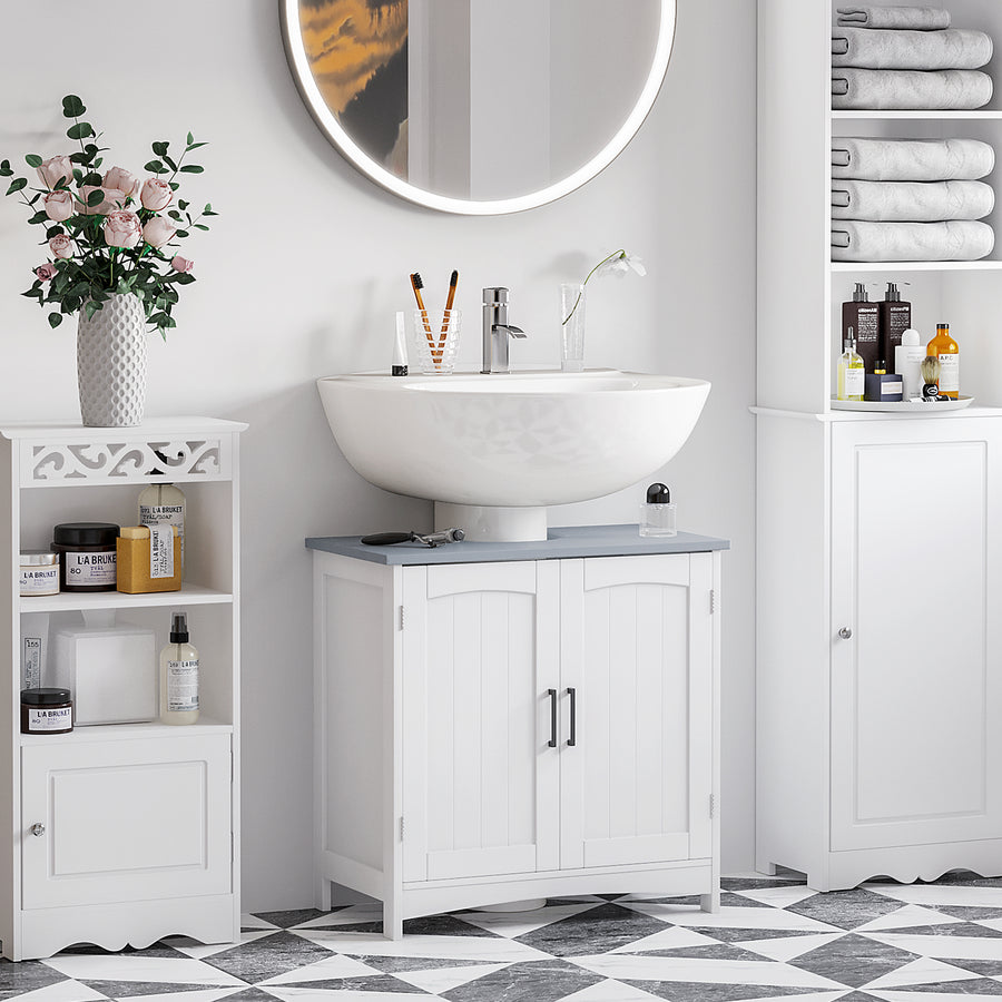 Pedestal Under Sink Cabinet with Double Doors, Modern Bathroom Vanity Unit, Storage Cupboard with Adjustable Shelves, White