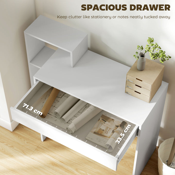 Desk with Storage, Computer Desk with 3 Open Shelves and Drawer, Works