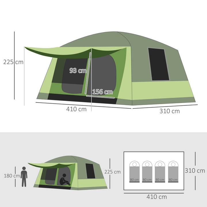 Tunnel Tent Camping Shelter w/ Porch, Two Rooms, Lamp Hook, Portable Carry Bag