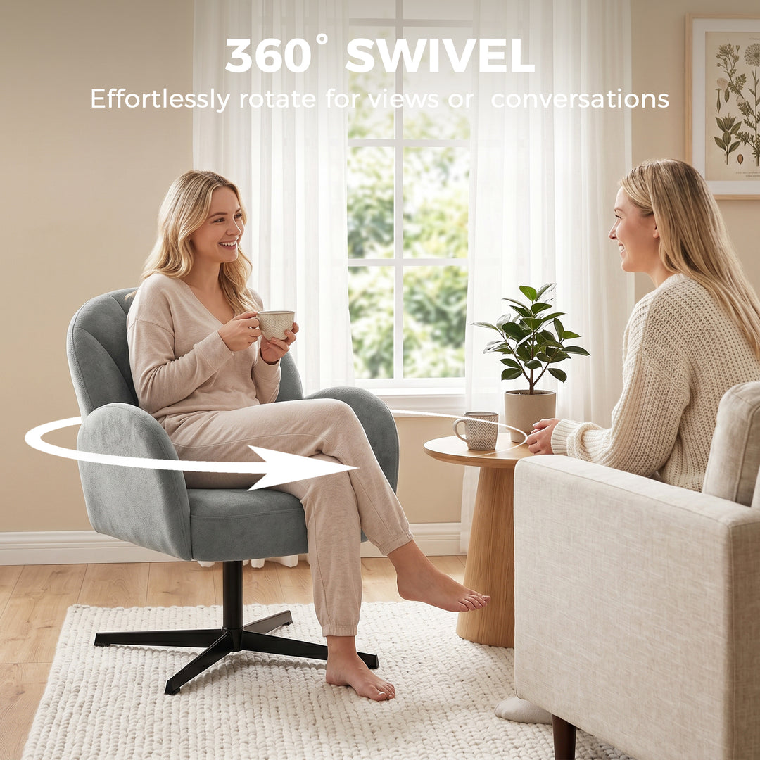 Swivel Accent Chair, Shell-Shaped Armchair with Spring Cushion, Metal 