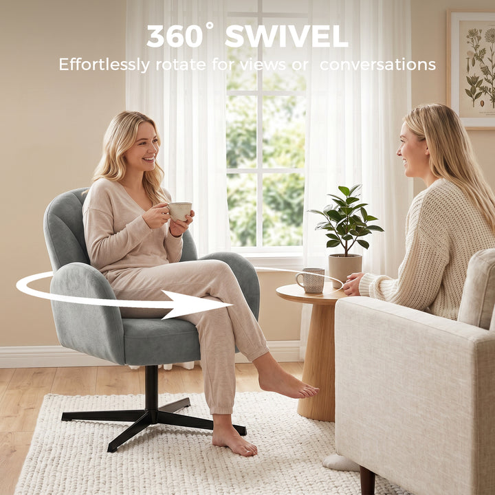 Swivel Accent Chair, Shell-Shaped Armchair with Spring Cushion, Metal 