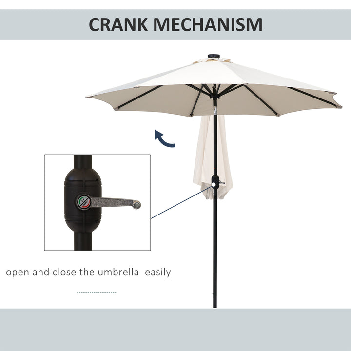 2.7m Patio Garden Umbrella Outdoor Parasol with Tilt Crank and 24 LEDs Lights (Cream)