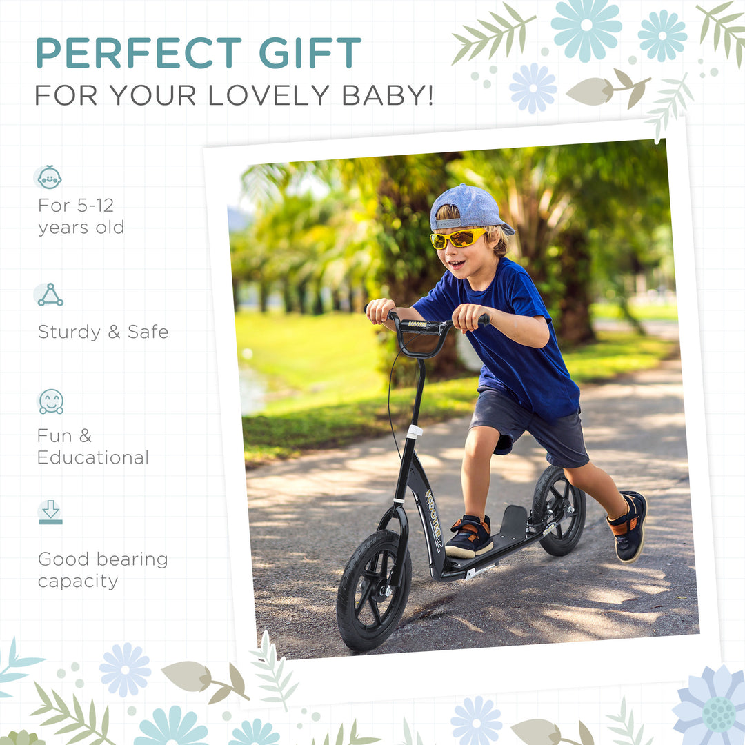 MCL Kids Scooter Kick Scooter, with 12" EVA Tyres, Rear Brake, Big Wheels Scooter for 5-12 Years , Black