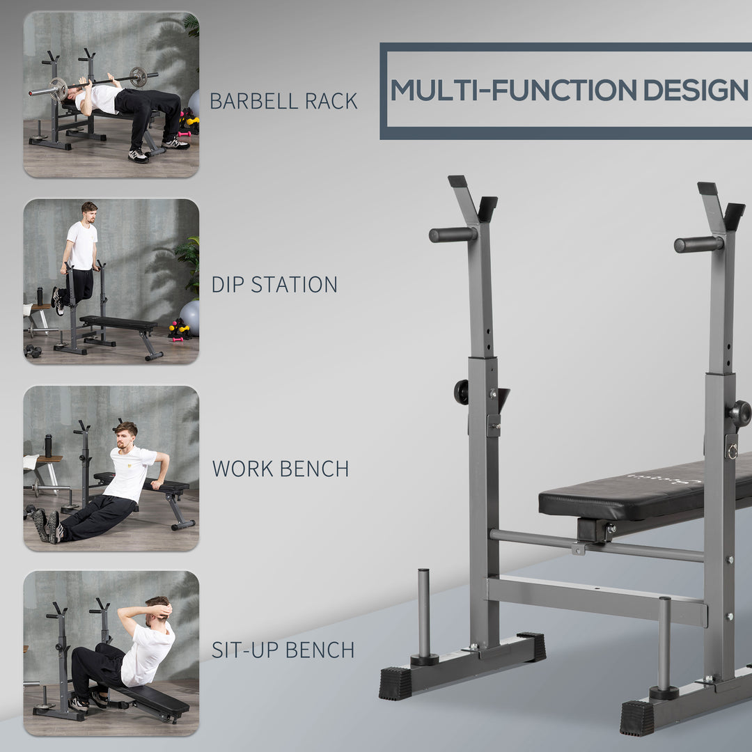 HOMCOM Adjustable Weight Bench, Foldable Bench Press with Barbell Rack, Dip Station, Home Gym, Strength Training, Multiuse