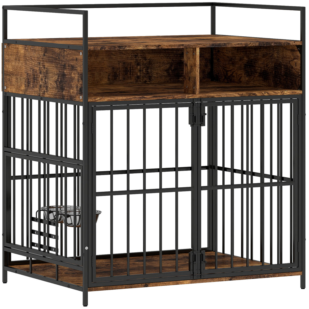 Dog Crate Furniture, Dog Cage with Rotatable Feeding Station and Stora