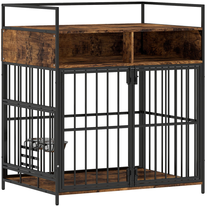 Dog Crate Furniture, Dog Cage with Rotatable Feeding Station and Stora